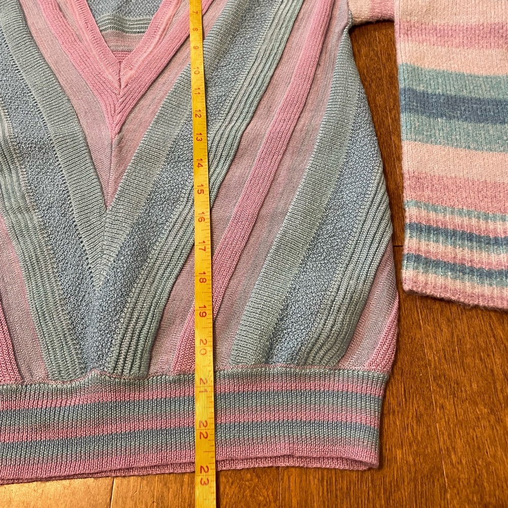 Tularose Kinsley Striped V-Neck Sweater Pink Blue - Picture 9 of 15